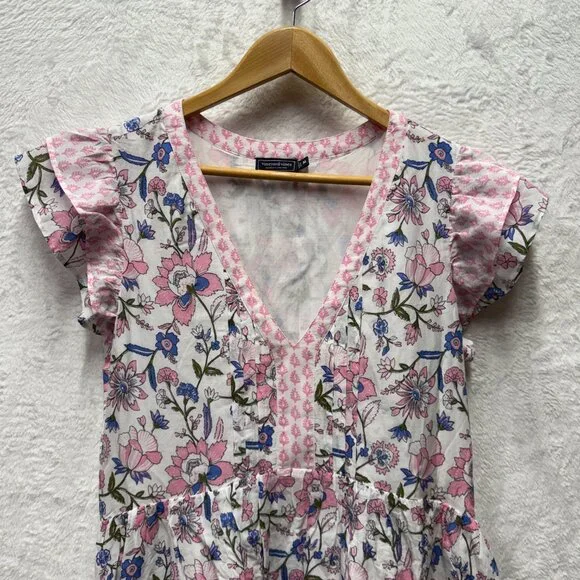 Vineyard Vines Martha's Mini Dress Womens Medium Pink Blue Floral Flutter Sleeve - Picture 4 of 7